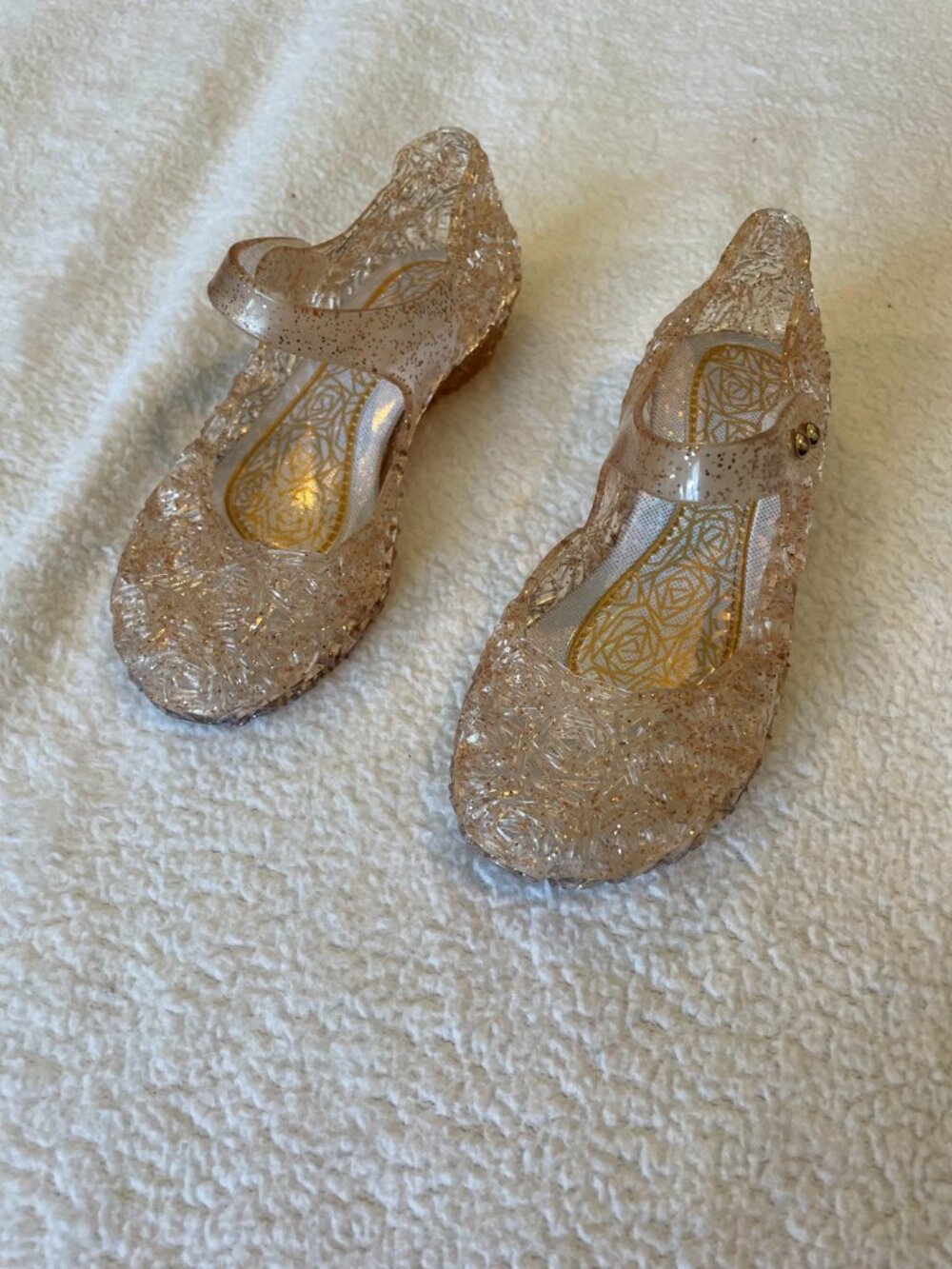 Gold Glitter Princess-style jelly Mary Janes for Toddlers Size 9.5